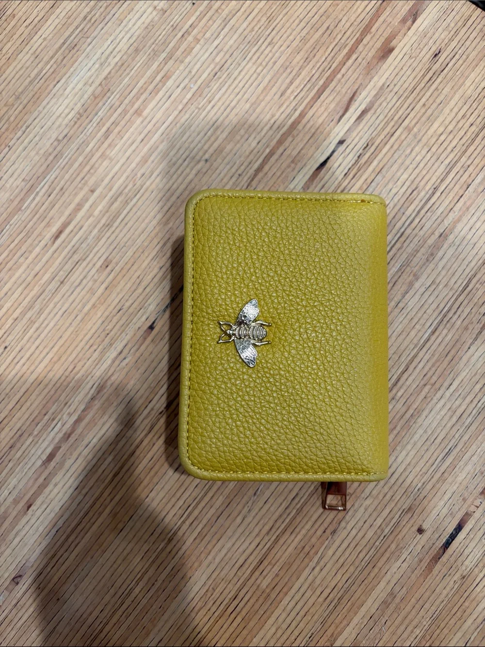 Yellow Leather Bee Accent Card Wallet